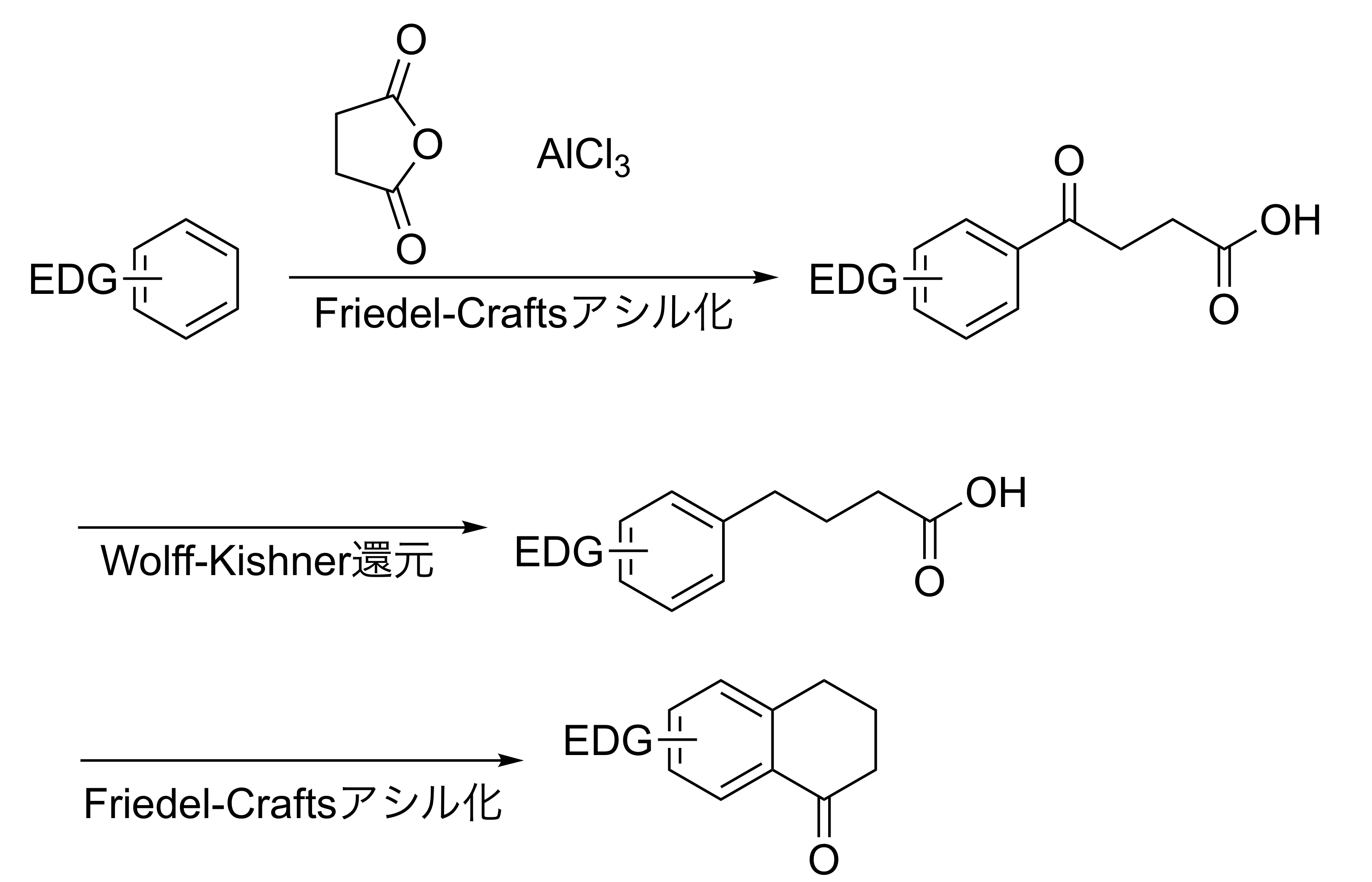 Wolff-Kishner還元とFriedel-Craftsアシル化による環構造構築